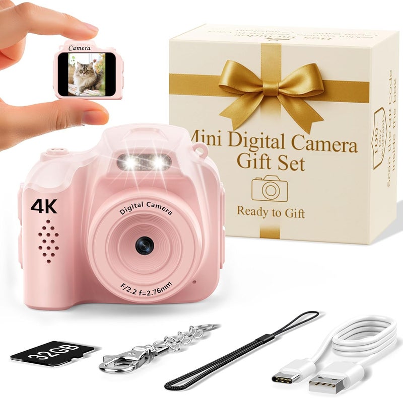 FLATIC Mini Keychain Camera –4K Digital Tiny Camera with 32GB Card & Elegant Gift Box, Fun Pocket-Sized Gadget for Kids & Adults, Collectible Gift for Travel, Birthdays & Stocking Stuffers (Pink) - Image 1